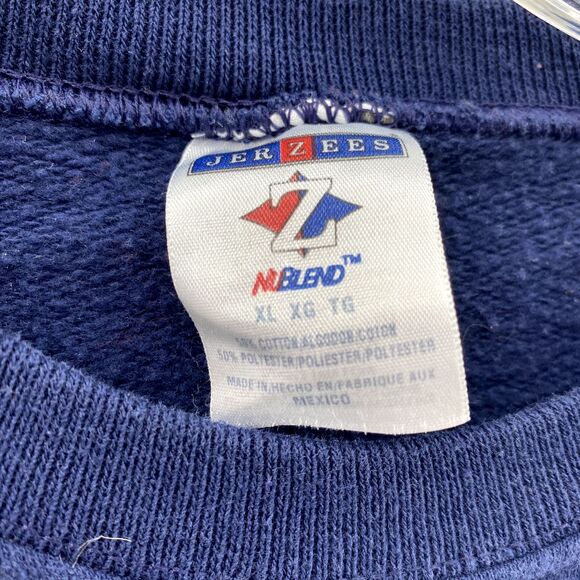 Vintage Jerzees Sweater Men's XL Navy Crew Neck 90s Single Stitch Wolf Full Moon - Picture 4 of 10